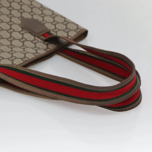 GUCCI GG Plus Supreme Web Sherry Line Tote Bag PVC Beige Red Auth bs26416 - Picture 8 of 16